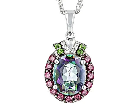 Multi-Color Quartz Rhodium Over Silver Pendant with Chain 2.74ctw