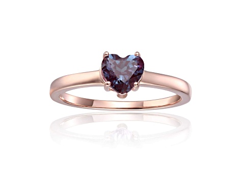 Blue Lab Created Alexandrite Heart Shape Ring 14K Rose Gold Over Sterling Silver Solitaire Ring